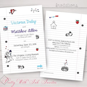 SCHOOL DOODLES Inviti + altro per abbinamenti per matrimonio, fidanzamento, ballo di fine anno. Carta per quaderni, appunti scolastici. Personalizza GRATIS (compresi animali domestici)