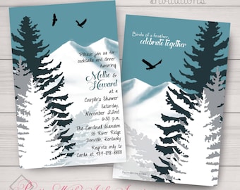 MOUNTAIN VALLEY Invitations & More to Match. Wedding, Shower, Birthday, Vacation, Getaway. Mountains, Hawk, Teal, Nature, Snow, Winter.