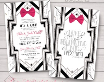 GATSBY/ROARING 20s Invitation, Program, Save the Date, & more. Baby Shower, Announcement, Sweet 16. Baby Bows, Gold, Silver, Fuchsia,Teal