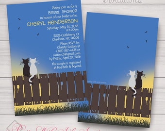 Des chats sur une clôture, des invitations et plus encore pour un mariage, un anniversaire, des fiançailles ou une douche. Amour, chats, lever du soleil, coucher de soleil. Personnaliser gratuitement