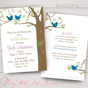 BLUEBIRDS In the GARDEN Invitations and More to Match for Wedding,Shower,Engagement, Anniversary Party Mod Birdies, Lovebirds,Carved Tree
