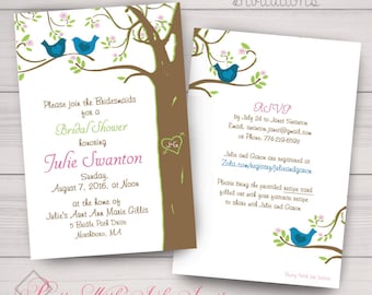 BLUEBIRDS In the GARDEN Invitations and More to Match for Wedding,Shower,Engagement, Anniversary Party Mod Birdies, Lovebirds,Carved Tree