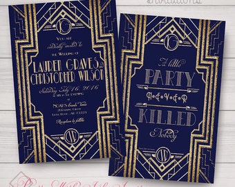 GATSBY/ROARING 20s Invitation, Save the Date, Program, Thank You & More. Wedding, Sweet 16, Shower. Navy and Gold. Customize Free