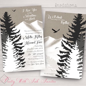 NATURE WALK Invitations:Wedding, Shower, Birthday, Vacation, Hunting, Fishing, Mountains, Pine, Kraft, Neutral, Snow, Winter, Grey, Beige.
