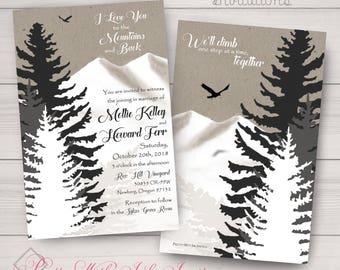 NATURE WALK Invitations:Wedding, Shower, Birthday, Vacation, Hunting, Fishing, Mountains, Pine, Kraft, Neutral, Snow, Winter, Grey, Beige.