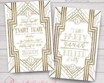 GATSBY/ROARING 20s Invitation, Program, Save the Date, & more. Wedding, Sweet 16, Engagement, Shower. Black, Gold, White. Customize for free
