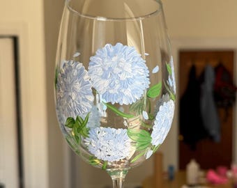 Weinglas SET Blaue Hortensien / Handgemalte Hortensien KUNDENGEFERTIGT Geschenk