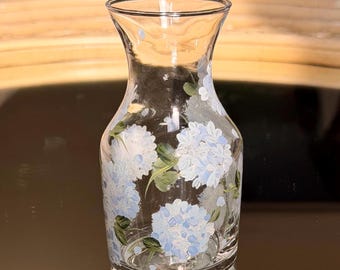Hand Painted Hydrangea Wine Carafe, Six Ounce Serving Glass, Flower Lover Barware