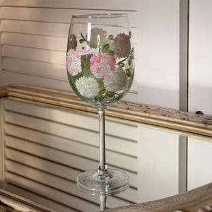 Hand Painted Firelight Hydrangea Wine Glass