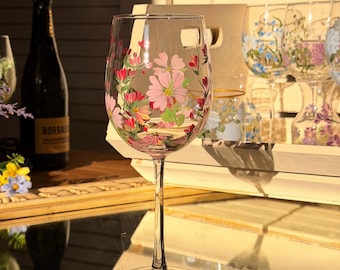 Hand Painted Blushing Meadow Wine Glass