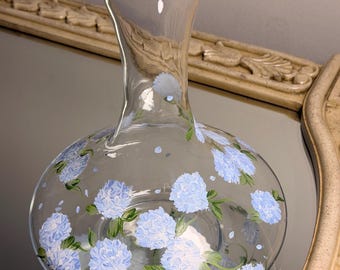 Hand Painted Hydrangeas Wine Decanter