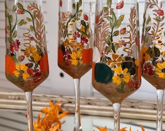 Bridesmaid Box Gift Personalized Hand Painted Champagne Flute