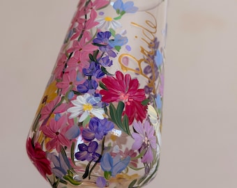 Hand Painted Wedding Champagne Flute, Here Comes the Bride Bridal Toast