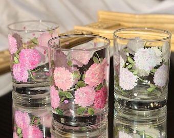 Hand Painted Hydrangea Glass, Housewarming or Birthday Present, Folk Art Enamel Drinkware