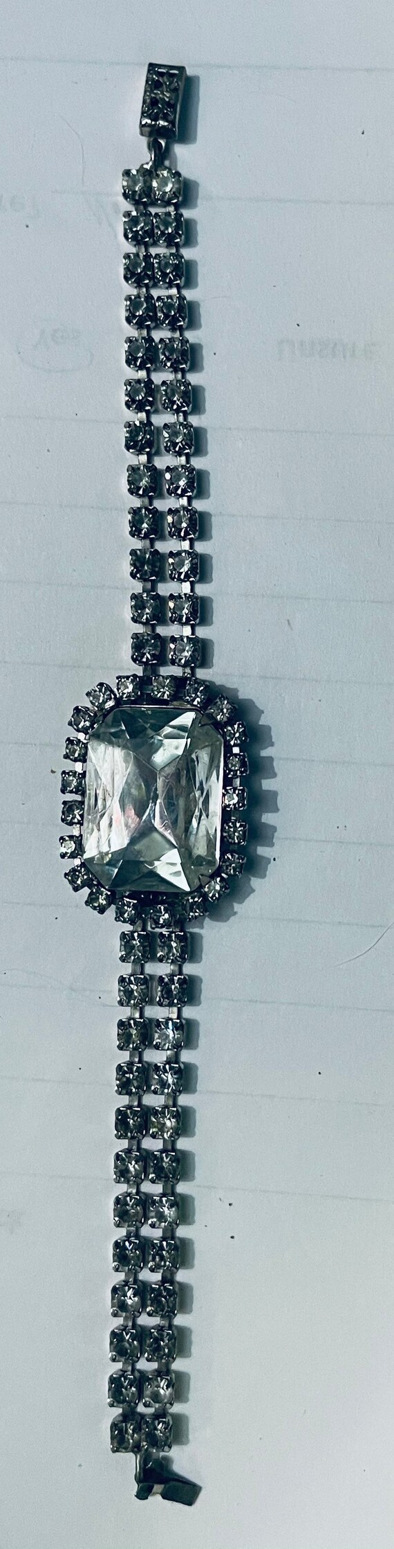 Vintage clear Glass & Clear Rhinestones Silver Tone B… - Gem