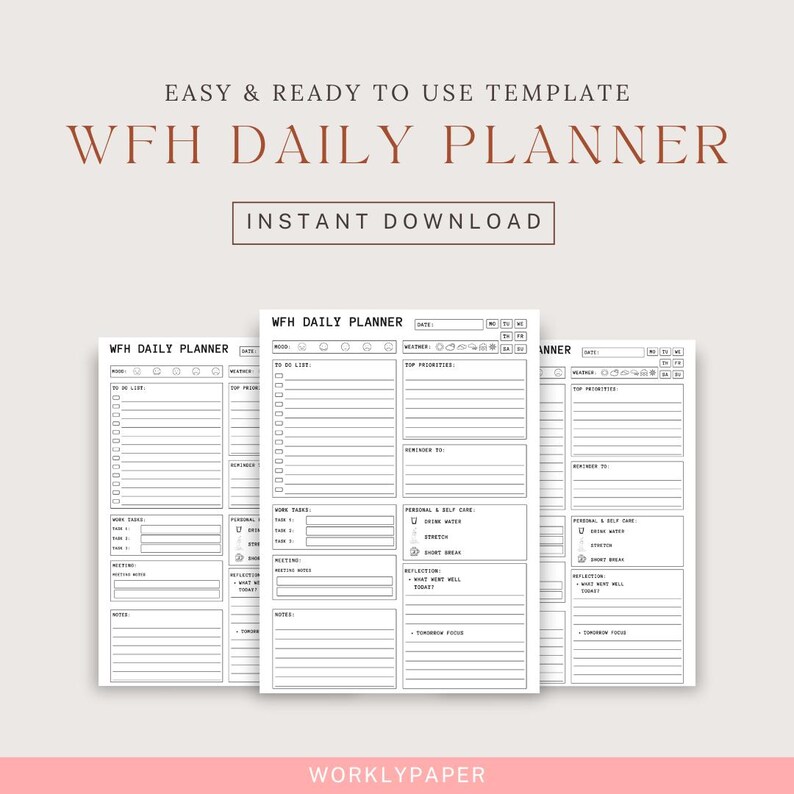 Daily Planner | Work From Home Productivity Tool | Minimalist Planning