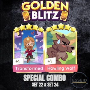 Monopoly Go Golden Blitz Gold Cards Combo – Transformed & Howling Wolf Combo