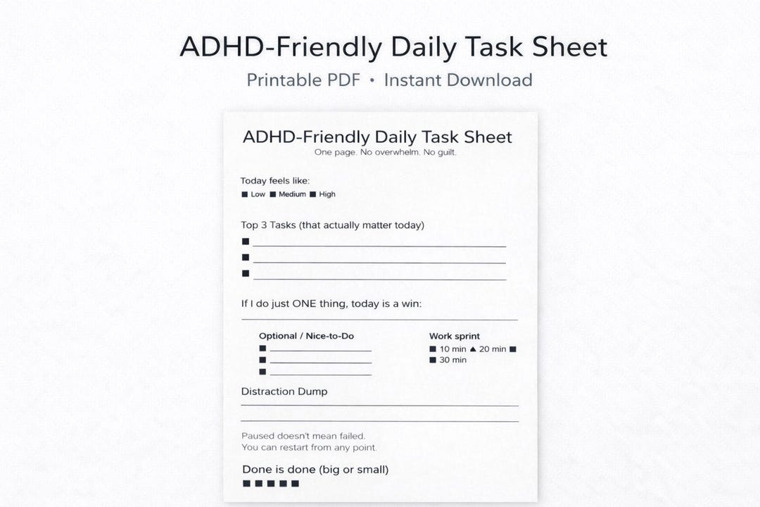 ADHD Daily Planner Printable | Simple Task Sheet for Overwhelmed Days ...
