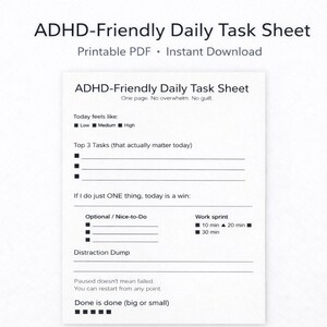 ADHD Daily Planner Printable | Simple Task Sheet for Overwhelmed Days ...