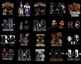 May include: A collection of R&B Tour graphics featuring Usher Raymond and Chris Brown. The designs include portraits of the artists, the words "R&B Tour", and signatures. The images are in various styles and arrangements.