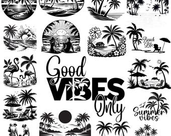 Escena de playa tropical SVG PNG / Clipart de verano (Descarga digital)