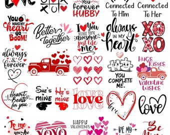 Mega paquete SVG de San Valentín (svg/png), diseño de corazones de amor de moda para Cricut, diseño para camisetas