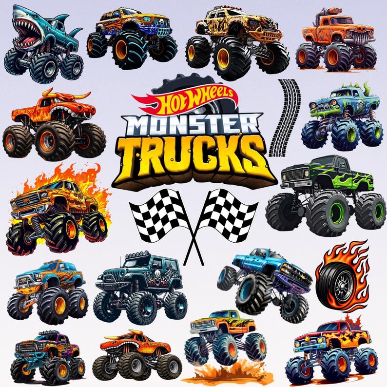 Tanker Loading Alongside Monster Truck PNG Bundle, Kids Racing Vehicle Graphics (digital ...