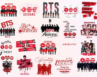 Paquete PNG de la gira mundial Arirang de BTS 2026, PNG de concierto de BTS, regalo para fans de Army, merchandising del regreso de Bangtan, atuendo de Army, banda de K-Pop, ¿Cuál es tu canción de amor?