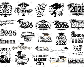 Paquete PNG de graduación 2026, diseños de graduación, paquete PNG de la clase de 2026, archivos de corte de graduación 2026 Silhouette Cricut, camiseta de graduación 2026