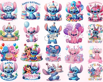 Stitch Cumpleaños PNG, Stitch Cumpleaños Niña PNG, Stitch gorro y globos de cumpleaños PNG, Lilo y Stitch PNG, Stitch Lindo PNG, Arte Digital Lindo