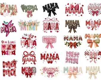 Paquete de imágenes PNG para el Día de la Madre, lazo coqueto de hilo sintético, diseño gráfico para el Día de la Madre, diseño para sublimación, descarga digital de moda.