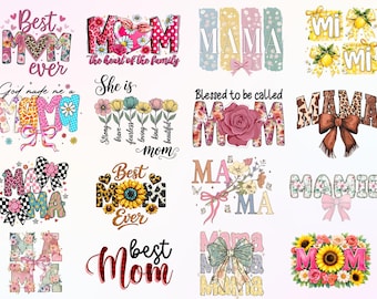 Paquete PNG del Día de la Madre con diseño floral "Mamá, la mejor mamá del mundo", lazo coqueto, clipart PNG del Día de la Madre con diseño floral, camiseta moderna para mamás (descarga digital).