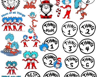 Paquete de archivos SVG para camisetas familiares con temática de gatos, imágenes prediseñadas de Cosa 1 y Cosa 2 (descarga digital)