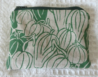 Green squash hand screen printed coin purse/pouch