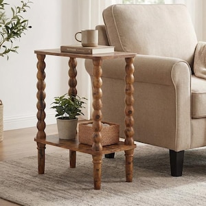 Double-layer narrow-edge table, solid wood retro spindle legs, quick assembly and sturdiness