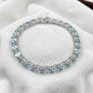 925 Sterling Silver Oval Blue Topaz Tennis Bracelet | Light Blue Gemstone Jewelry