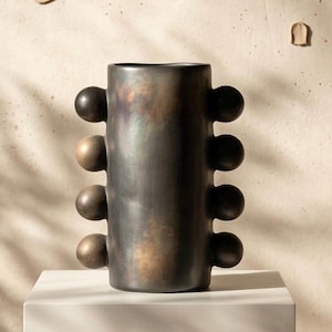 Black Oaxacan Knobbed Clay Vase / Kitchen Utensil Holder