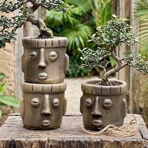 Small Oaxacan Folk Art Face Planter / Set of Two / Handmade Mexican Pottery