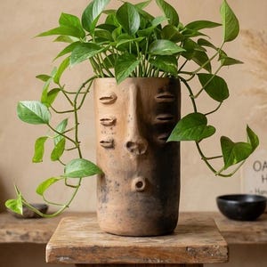 Oaxacan Sculptural Clay Face Pot / Planter / Kitchen Utensil Holder - Discounted For Minor Defects