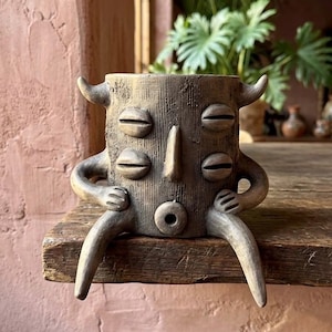 El Gurú (4 eyes) - Handmade Oaxaca Face Planter – Whimsical Ledge Pot