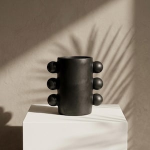 Black Oaxacan Knobbed Clay Vase / Kitchen Utensil Holder - 6.5”