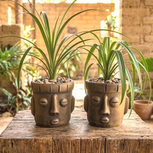 Martha’s Small Duo Planters - Oaxacan Folk Art Face Planter / Set of Two / Handmade Mexican Pottery