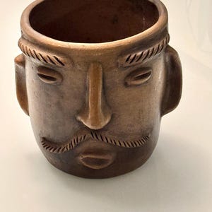 Large Handmade Oaxacan Sculptural Clay Face Pot • Rustic Mexican Pottery Planter