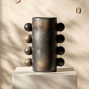 Black Oaxacan Knobbed Clay Vase / Kitchen Utensil Holder