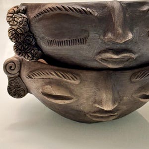 Oaxacan Folk Art Sculptural Face Bowl with Spoon