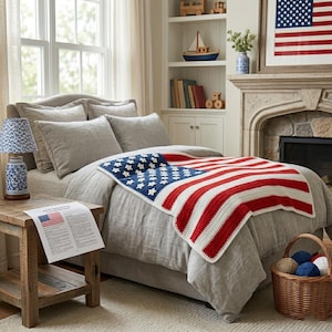 Mönster för virkad filt av amerikansk flagga | Nybörjare, patriotisk babyafghan (digital nedladdning)