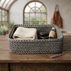 Beginner Crochet Rectangle Basket Pattern | Knit-Look Storage Organizer (PDF Download)
