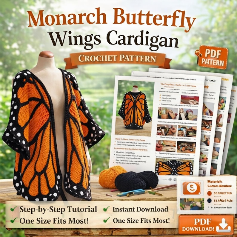 Monarch Butterfly Wings Crochet Cardigan Pattern (PDF Pattern - Etsy