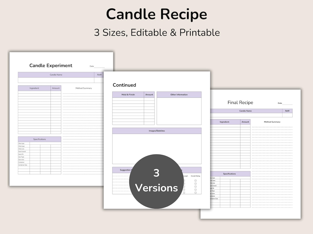Candle Making Notes Printable Candle Recipe, Wax Formula Journal, Scent Blend Organizer ...