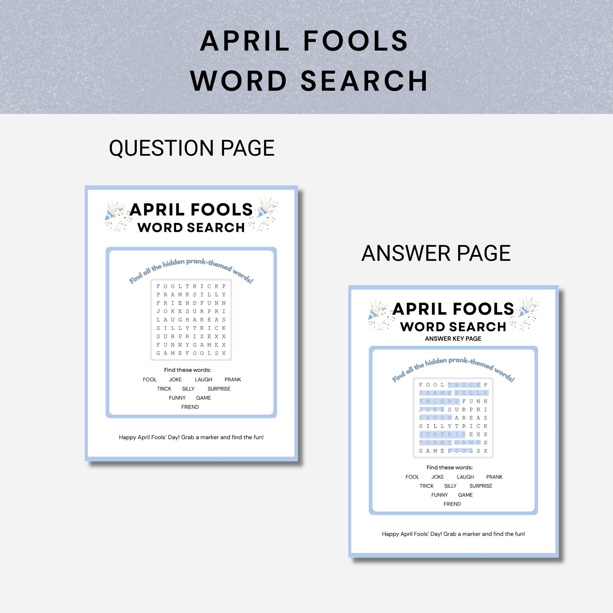 April 1st Riddles Printable April Fool Game, Word Search Puzzle, Classroom Trivia Quiz ...
